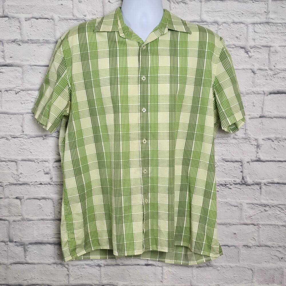 MICHAEL Michael Kors Shirt Mens Large Green Plaid Short Sleeve Button Down